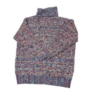 Express Oversize Vintage 90s Boho Sweater 95% Wool Alpaca Colorful Turtleneck XS